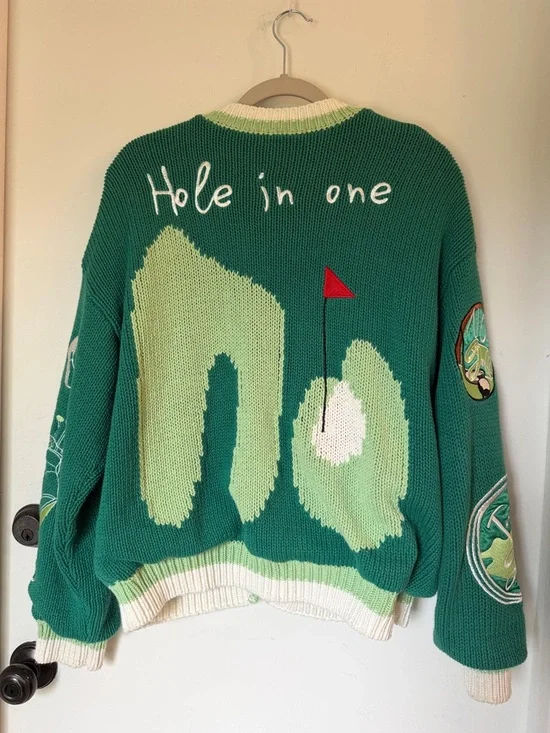 NO! JEANS Gone Golfing Cardigan in Golf Green 4 large - Picture 7 of 7